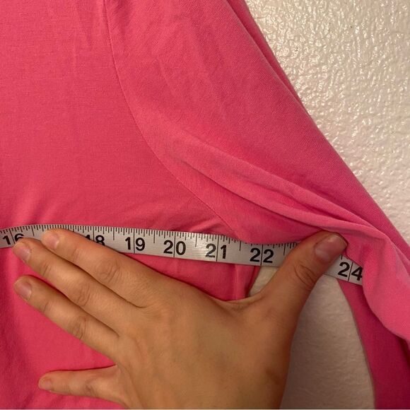 Lands End crew neck fitted cotton rayon long sleeve top shirt barbie pink XL - Picture 3 of 7
